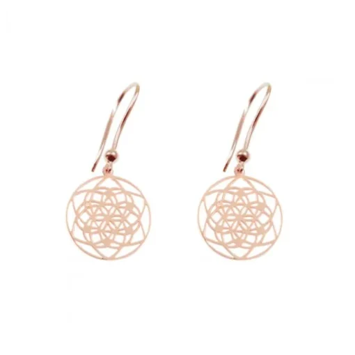 Pendientes Flower of life de oro rosa con un discreto diamante