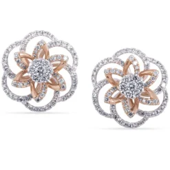 Pendientes "Hypnose" con flor de oro blanco y oro rosa con diamantes