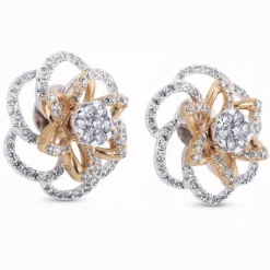 Pendientes "Hypnose" con flor de oro blanco y oro rosa con diamantes