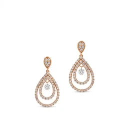 Pendientes largos de oro rosa con lagrimas de diamantes y diamante al aire