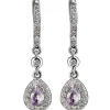 Pendientes largos de oro blanco con espinelas rosas y diamantes
