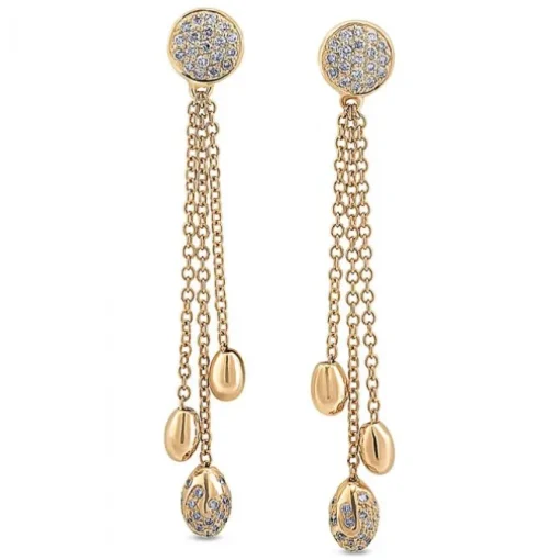 Pendientes largos de oro rosa y diamantes con cadenas en cascada