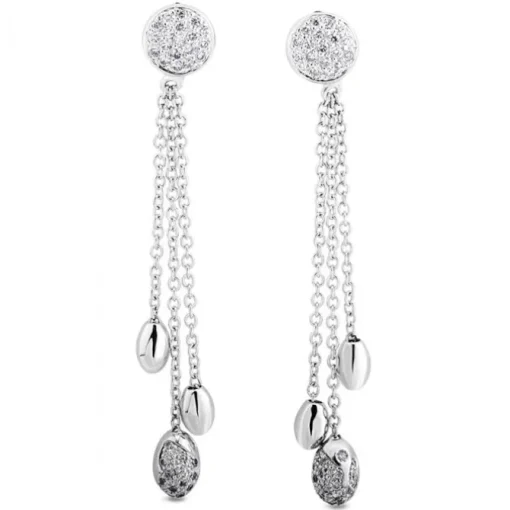 Pendientes largos de oro blanco y diamantes con cadenas en cascada