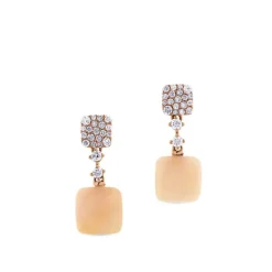 Pendientes largos de oro rosa con diamantes y ópalo rosa