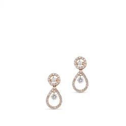 Pendientes largos de oro rosa con lágrima de diamantes y diamante al aire