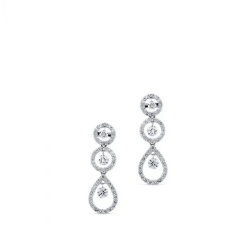 Pendientes largos de oro blanco con pavé de diamantes y diamantes al aire