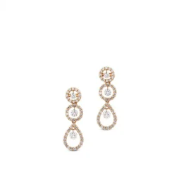 Pendientes largos de oro rosa con pavé de diamantes y diamantes al aire
