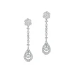 Pendientes largos de oro blanco con diamantes, flor y lágrima de diamantes