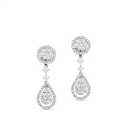 Pendientes largos de oro blanco desmontables con lágrima de pavé de diamantes