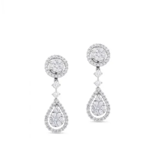 Pendientes largos de oro blanco desmontables con lágrima de pavé de diamantes