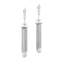 Pendientes largos de oro blanco con cadenas y pavé de diamantes