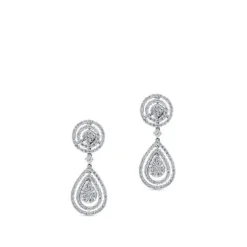 Pendientes largos de oro blanco desmontables con gotas superpuestas de diamantes
