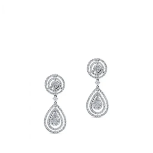 Pendientes largos de oro blanco desmontables con gotas superpuestas de diamantes