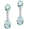Pendientes largos de oro blanco con diamantes y aguamarinas ovales