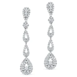 Pendientes largos de oro blanco con lágrimas de pavé de diamantes