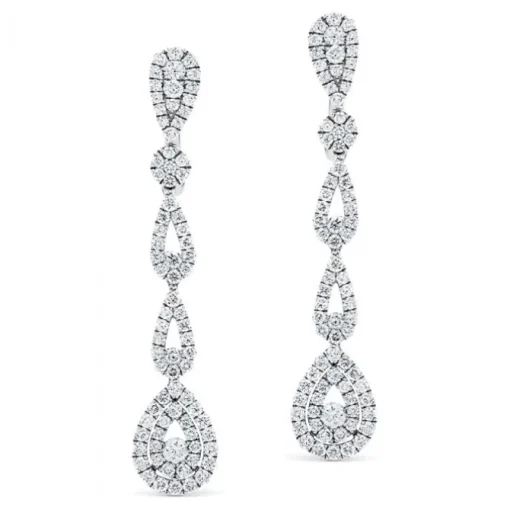 Pendientes largos de oro blanco con lágrimas de pavé de diamantes