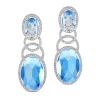 Pendientes largos de oro blanco con circulos de diamantes y cuarzo azul