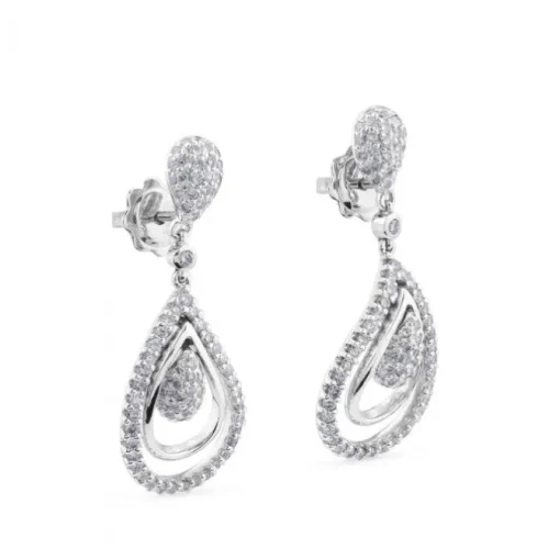 Pendientes largos de oro blanco con lágrimas uniformes de pavé de diamantes