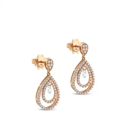 Pendientes largos de oro rosa con lagrimas de diamantes y diamante al aire