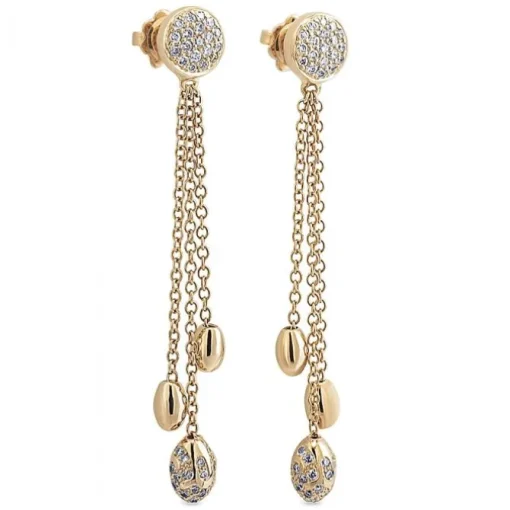 Pendientes largos de oro rosa y diamantes con cadenas en cascada