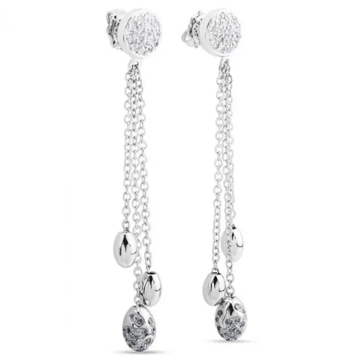 Pendientes largos de oro blanco y diamantes con cadenas en cascada