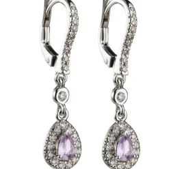 Pendientes largos de oro blanco con espinelas rosas y diamantes