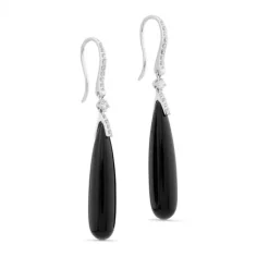 Pendientes largos de oro blanco con diamantes y onix