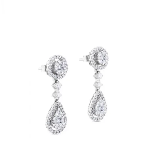 Pendientes largos de oro blanco desmontables con lágrima de pavé de diamantes