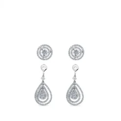 Pendientes largos de oro blanco desmontables con gotas superpuestas de diamantes