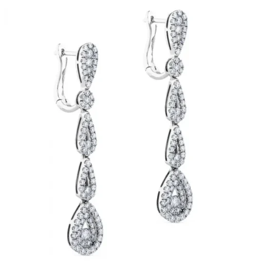 Pendientes largos de oro blanco con lágrimas de pavé de diamantes