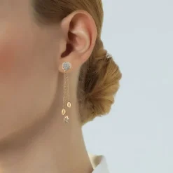 Pendientes largos de oro rosa y diamantes con cadenas en cascada