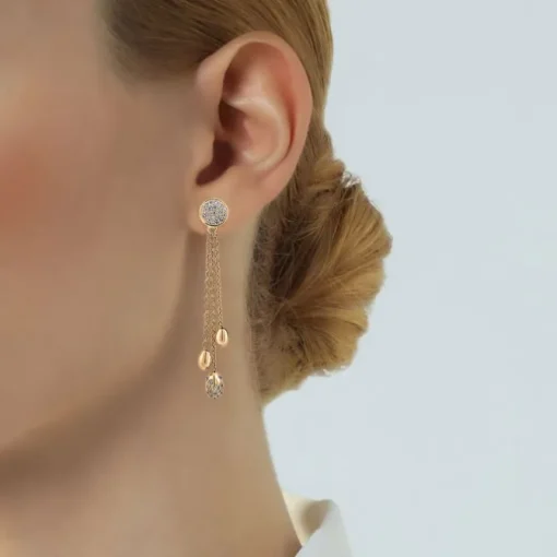 Pendientes largos de oro rosa y diamantes con cadenas en cascada