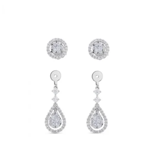 Pendientes largos de oro blanco desmontables con lágrima de pavé de diamantes