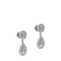 Pendientes largos de oro blanco desmontables con gotas superpuestas de diamantes