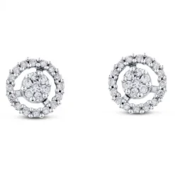 Pendientes largos de oro blanco con círculos concéntricos de pavé de diamantes