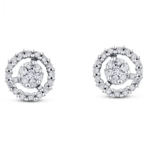 Pendientes largos de oro blanco con círculos concéntricos de pavé de diamantes