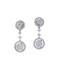 Pendientes largos desmontables de oro blanco con diamantes