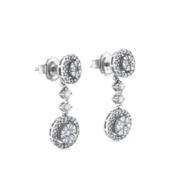 Pendientes largos desmontables de oro blanco con diamantes