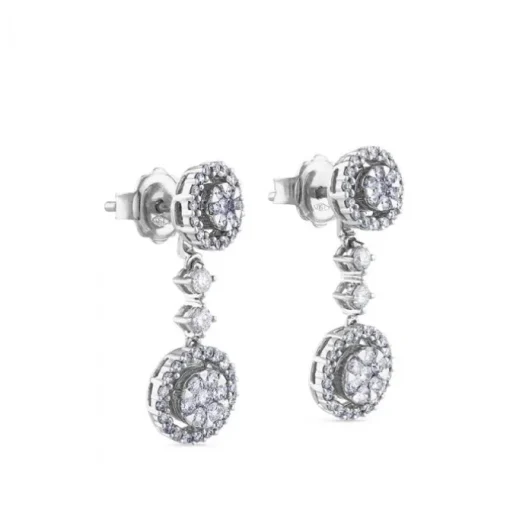 Pendientes largos desmontables de oro blanco con diamantes