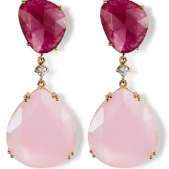 Pendientes "Lollipop" de oro rosa con cuarzo cereza, cuarzo rosa y diamante