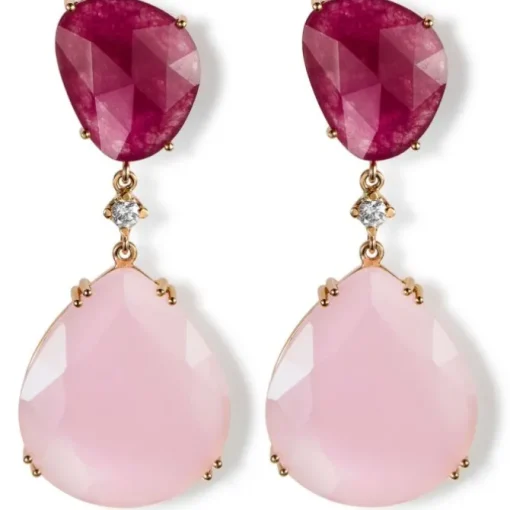 Pendientes "Lollipop" de oro rosa con cuarzo cereza, cuarzo rosa y diamante