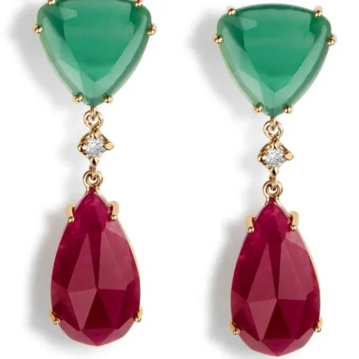 Pendientes "Lollipop" de oro rosa con cuarzo verde, cuarzo cereza y diamante