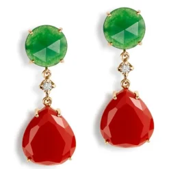 Pendientes "Lollipop" de oro rosa con cuarzo verde, cuarzo rojo fresa y diamante