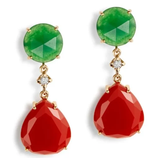 Pendientes "Lollipop" de oro rosa con cuarzo verde, cuarzo rojo fresa y diamante