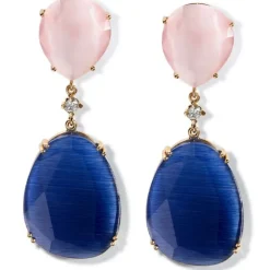 Pendientes "Lollipop" de oro rosa con cuarzo rosa, cuarzo azul y diamante