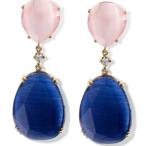 Pendientes "Lollipop" de oro rosa con cuarzo rosa, cuarzo azul y diamante