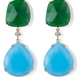 Pendientes "Lollipop" de oro rosa con cuarzo verde, cuarzo azul y diamante