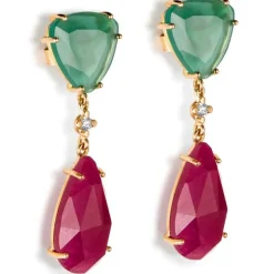 Pendientes "Lollipop" de oro rosa con cuarzo verde, cuarzo cereza y diamante