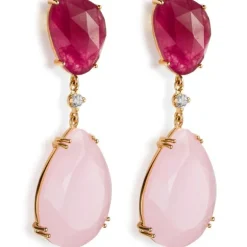 Pendientes "Lollipop" de oro rosa con cuarzo cereza, cuarzo rosa y diamante
