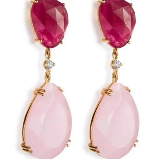 Pendientes "Lollipop" de oro rosa con cuarzo cereza, cuarzo rosa y diamante